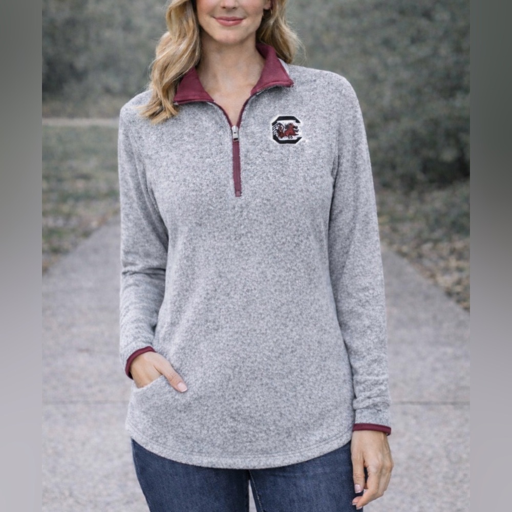 Colosseum Gamecocks Serpa Grey/Maroon LS Embroidered Pullover Women Size Medium